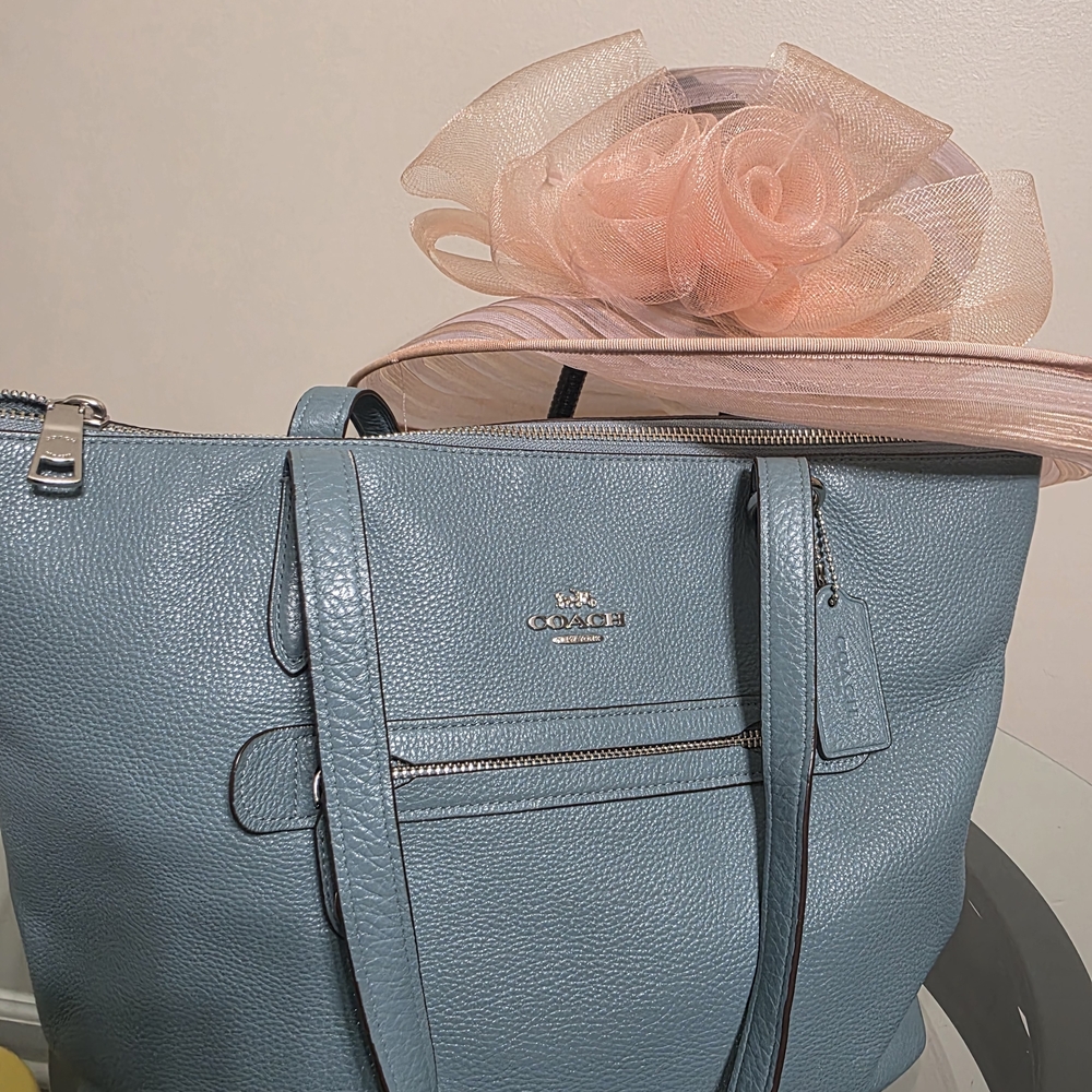 COACH TAYLOR TOTE Shoulder Bag Pebble Leather Deep Marine 38312
